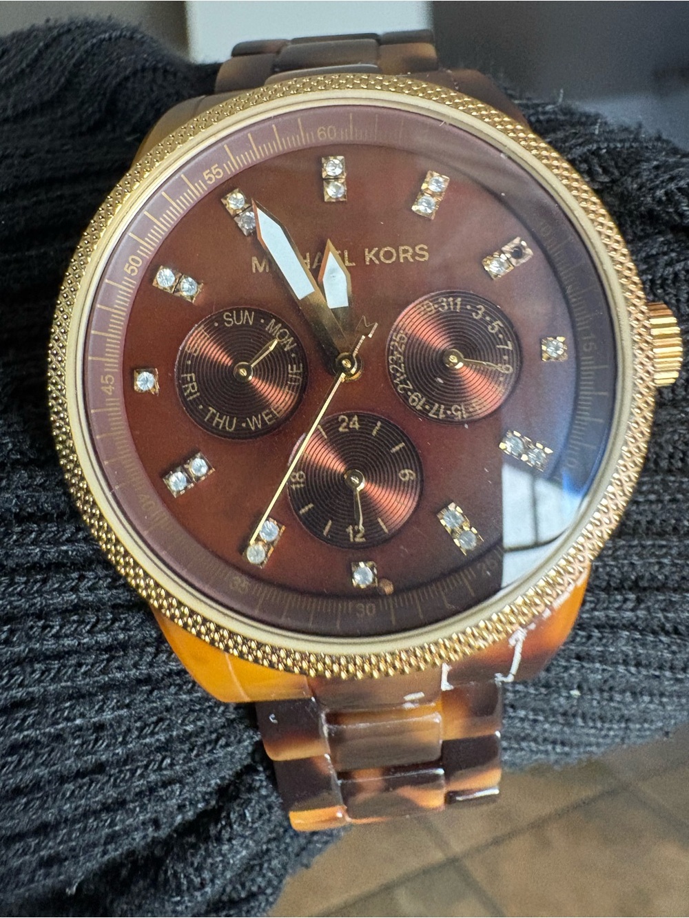 Michael Kors Brown Tortoiseshell Dial Watch with Gold Bezel